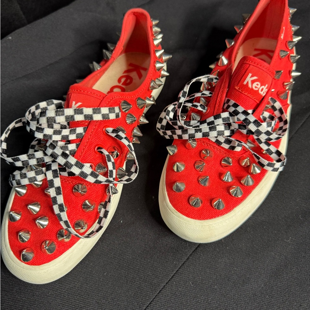 Keds Red Sneakers with Silver Spikes and Checkered Laces